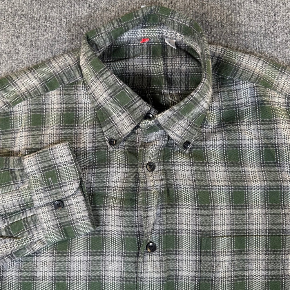Uniqlo Mens Green Grey Plaid Flannel Button Down Shirt Large 332-048105 #4045